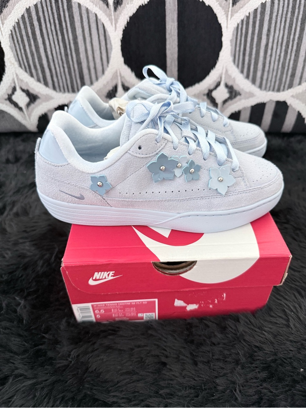 Nike Women’s Light Blue Suede Floral Accent Sneakers